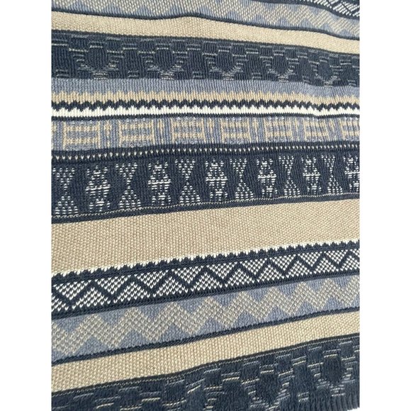 Chaps Ladies Large Sweater Blue  Tan Pullover Striped Neckline Crisscross Tie - Picture 8 of 10